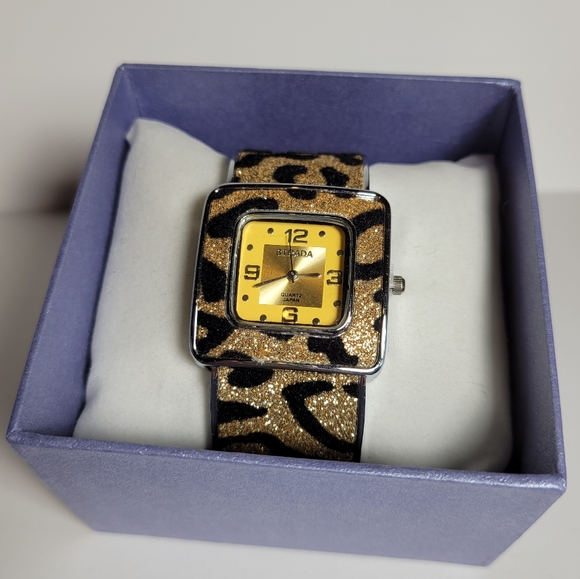 Vintage Strada gold and black animal print cuff watch - Picture 1 of 4